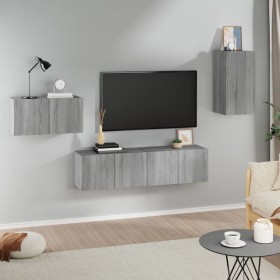Set de muebles para TV 4 pzas madera contrachapada gris Sonoma en Muebles TV | Comprar online en Foru.es