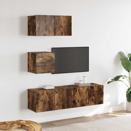 Set de muebles de TV 4 pzas madera contrachapada roble ahumado en Muebles TV | Comprar online en Foru.es