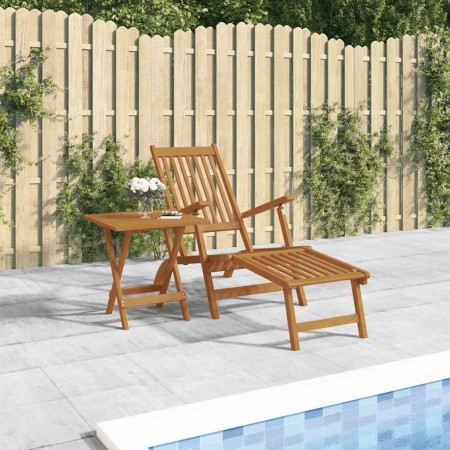 Silla de jardín con reposapiés y mesita madera maciza de acacia en Tumbonas | Comprar online en Foru.es