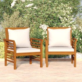 Sillones con cojines blanco crema 2 uds madera maciza de acacia en Sillas de jardín | Comprar online en Foru.es