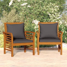 Sillones con cojines gris oscuro 2 uds madera maciza de acacia en Sillas de jardín | Comprar online en Foru.es