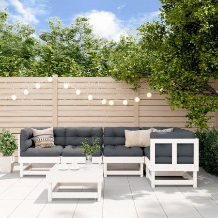 Juego de muebles jardín 6 piezas y cojines madera maciza blanco de vidaXL, Conjuntos de jardín - Ref: Foro24-3185984, Precio:...