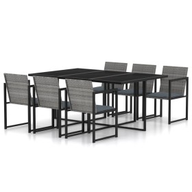 Set de comedor para jardín 7 pzas cojines ratán sintético gris en Conjuntos de jardín | Comprar online en Foru.es