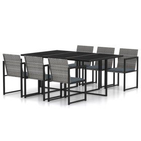 Set de comedor para jardín 7 pzas cojines ratán sintético gris en Conjuntos de jardín | Comprar online en Foru.es