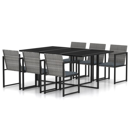 Set de comedor para jardín 7 pzas cojines ratán sintético gris en Conjuntos de jardín | Comprar online en Foru.es
