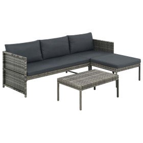 Set muebles de jardín 3 piezas con cojines ratán sintético gris en Conjuntos de jardín | Comprar online en Foru.es