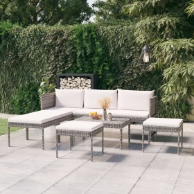 Set de muebles de jardín 6 pzas y cojines ratán sintético gris en Conjuntos de jardín | Comprar online en Foru.es