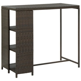 Mesa bar estante almacenaje 120x60x110cm ratán sintético marrón en Mesas de comedor | Comprar online en Foru.es
