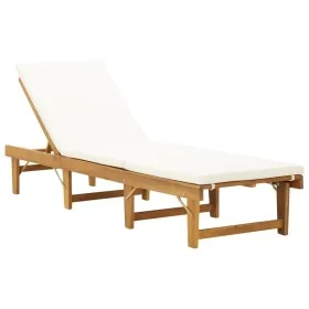 Folding sun lounger with cream-white solid acacia wood cushion by vidaXL, Loungers - Ref: Foro24-316645, Price: 211,07 €, Dis...