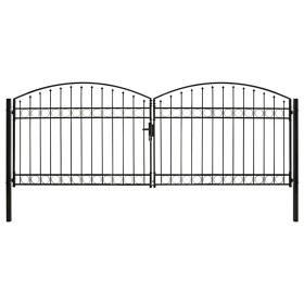 Cancela de valla doble puerta con arco 400x150 cm acero negro de vidaXL, Puertas de jardín - Ref: Foro24-143094, Precio: 422,...
