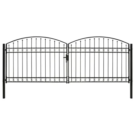 Double door fence gate with arch 400x150 cm black steel by vidaXL, garden gates - Ref: Foro24-143094, Price: 415,09 €, Discou...