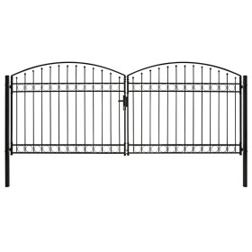 Cancela de valla doble puerta con arco 400x175 cm acero negro de vidaXL, Puertas de jardín - Ref: Foro24-143095, Precio: 464,...