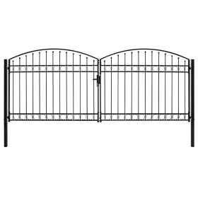 Double door fence gate with arch 400x175 cm black steel by vidaXL, garden gates - Ref: Foro24-143095, Price: 455,55 €, Discou...