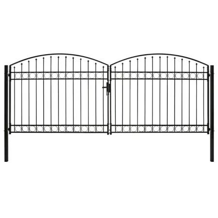 Double door fence gate with arch 400x175 cm black steel by vidaXL, garden gates - Ref: Foro24-143095, Price: 455,55 €, Discou...