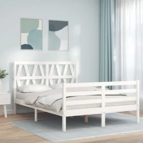 Doppelbettgestell mit weißem Massivholz-Kopfteil von vidaXL, Betten und Lattenroste - Ref: Foro24-3194347, Preis: 152,38 €, R...