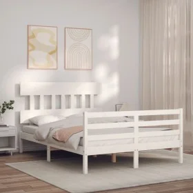 Estructura cama de matrimonio con cabecero madera maciza blanco de vidaXL, Camas y somieres - Ref: Foro24-3195127, Precio: 13...