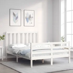 Doppelbettgestell mit weißem Massivholz-Kopfteil von vidaXL, Betten und Lattenroste - Ref: Foro24-3193762, Preis: 139,77 €, R...