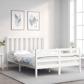 Estructura cama de matrimonio con cabecero madera maciza blanco de vidaXL, Camas y somieres - Ref: Foro24-3193762, Precio: 14...