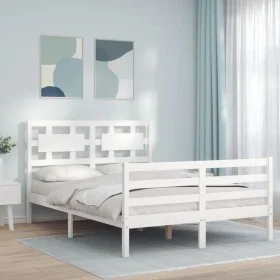 Doppelbettgestell mit weißem Massivholz-Kopfteil von vidaXL, Betten und Lattenroste - Ref: Foro24-3194412, Preis: 145,66 €, R...