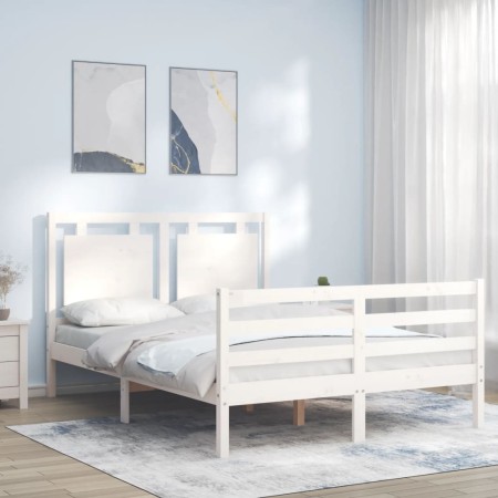 Estructura cama de matrimonio con cabecero madera maciza blanco de vidaXL, Camas y somieres - Ref: Foro24-3194022, Precio: 14...