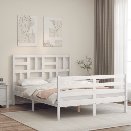 Estructura cama de matrimonio con cabecero madera maciza blanco de vidaXL, Camas y somieres - Ref: Foro24-3194867, Precio: 14...