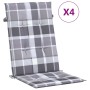 Cojín silla jardín respaldo alto 4 uds cuadros gris 120x50x3 cm en Decoración | Comprar online en Foru.es