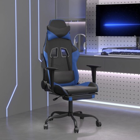 Silla gaming con reposapiés cuero sintético negro azul en Sillas gaming | Comprar online en Foru.es