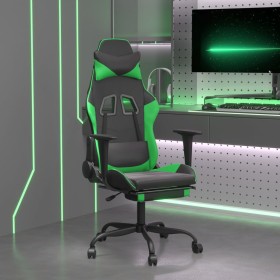 Silla gaming con reposapiés cuero sintético negro verde en Sillas gaming | Comprar online en Foru.es