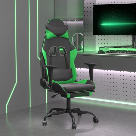 Silla gaming con reposapiés cuero sintético negro verde en Sillas gaming | Comprar online en Foru.es