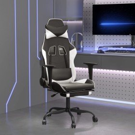 Silla gaming con reposapiés cuero sintético negro blanco en Sillas gaming | Comprar online en Foru.es