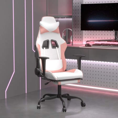 Silla gaming con reposapiés cuero sintético blanco y rosa en Sillas gaming | Comprar online en Foru.es