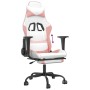 Silla gaming con reposapiés cuero sintético blanco y rosa en Sillas gaming | Comprar online en Foru.es