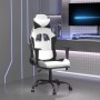 Silla gaming con reposapiés cuero sintético blanco negro en Sillas gaming | Comprar online en Foru.es