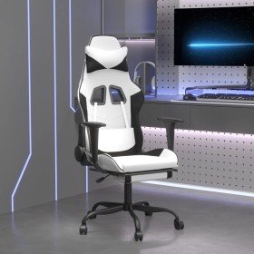 Silla gaming con reposapiés cuero sintético blanco negro en Sillas gaming | Comprar online en Foru.es