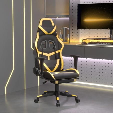 Silla gaming con reposapiés cuero sintético negro dorado en Sillas gaming | Comprar online en Foru.es