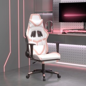 Silla gaming con reposapiés cuero sintético blanco y rosa en Sillas gaming | Comprar online en Foru.es