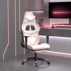 Silla gaming con reposapiés cuero sintético blanco y rosa en Sillas gaming | Comprar online en Foru.es