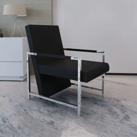Sillón con patas cromadas cuero sintético negro de vidaXL, Sillones - Ref: Foro24-241006, Precio: 121,83 €, Descuento: %