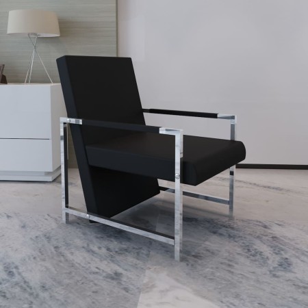Sillón con patas cromadas cuero sintético negro de vidaXL, Sillones - Ref: Foro24-241006, Precio: 114,43 €, Descuento: %