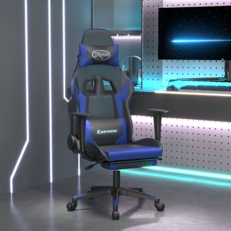 Silla gaming con reposapiés cuero sintético negro azul en Sillas gaming | Comprar online en Foru.es