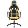 Silla gaming con reposapiés cuero sintético negro dorado en Sillas gaming | Comprar online en Foru.es