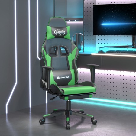 Silla gaming con reposapiés cuero sintético negro verde en Sillas gaming | Comprar online en Foru.es