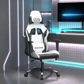 Silla gaming con reposapiés cuero sintético blanco negro en Sillas gaming | Comprar online en Foru.es