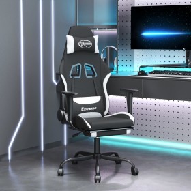 Silla gaming con reposapiés tela negro y blanco en Sillas gaming | Comprar online en Foru.es
