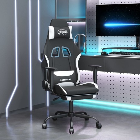 Silla gaming con reposapiés tela negro y blanco en Sillas gaming | Comprar online en Foru.es