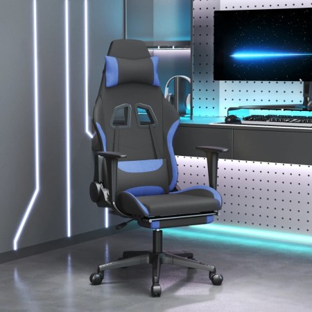 Silla gaming con reposapiés tela negro y azul en Sillas gaming | Comprar online en Foru.es
