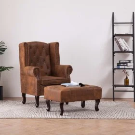 Sillón Chesterfield y reposapiés piel de ante artificial marrón de vidaXL, Sillones - Ref: Foro24-281277, Precio: 516,73 €, D...