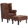 Sillón Chesterfield y reposapiés piel de ante artificial marrón de vidaXL, Sillones - Ref: Foro24-281277, Precio: 529,56 €, D...