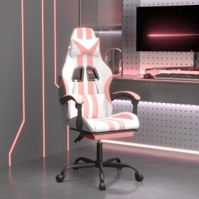 Silla gaming con reposapiés cuero sintético blanco y rosa en Sillas gaming | Comprar online en Foru.es