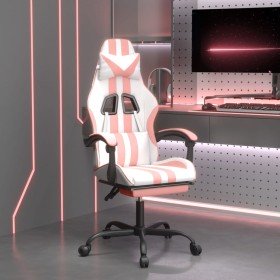Silla gaming con reposapiés cuero sintético blanco y rosa en Sillas gaming | Comprar online en Foru.es